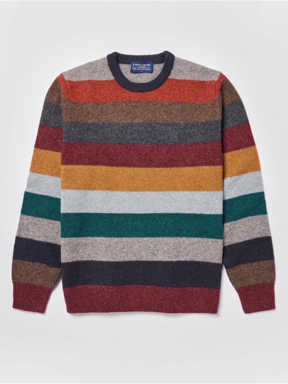Joseph Turner Shetland Striped Crew Neck Jumper Sweater Large Rainbow